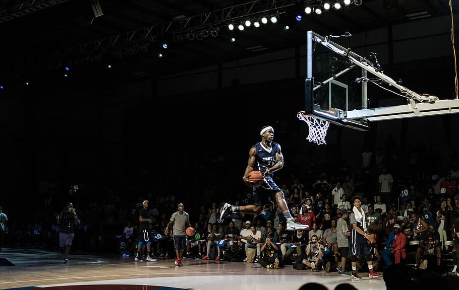 Basketball player dunking